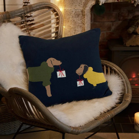 Christmas Dog - Statement Knitted Cushion - Brambles Gift Shop