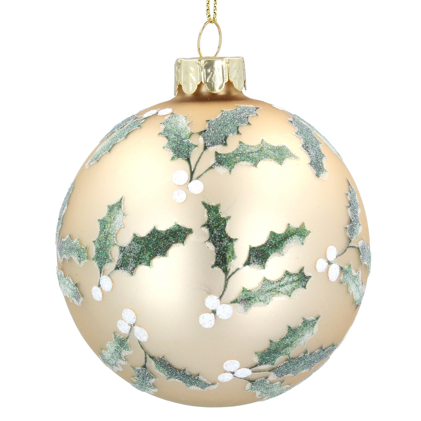 Matt Gold Glass Bauble with White Berries - Brambles Gift Shop