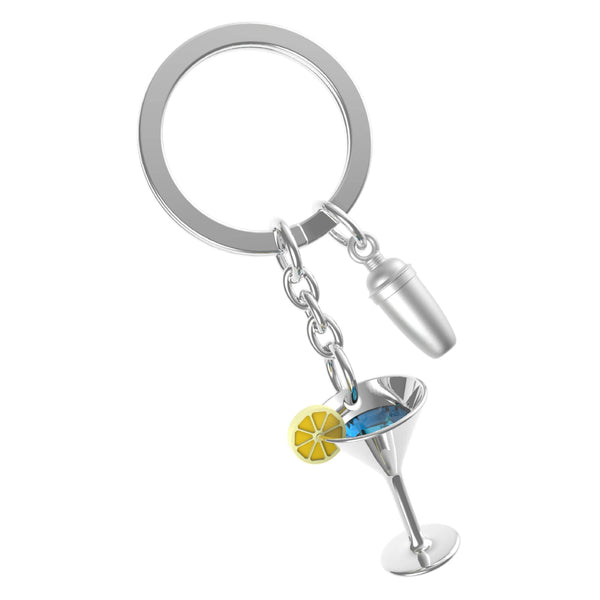Metalmorphose Silver Cocktail Glass & Shaker Keyring - Brambles Gift Shop