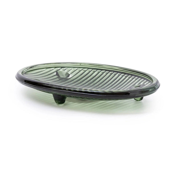 Green ribbed soap dish glass design 6PK - Brambles Gift Shop