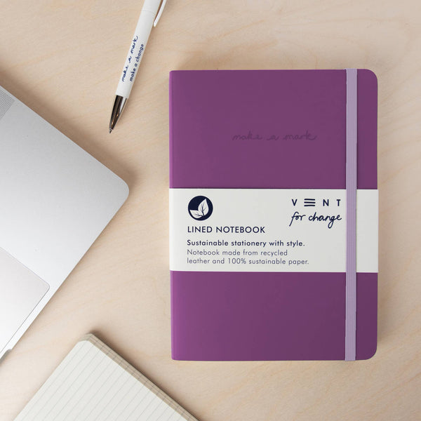 Notebook A5 Recycled Leather Lined Paper - Purple - Brambles Gift Shop