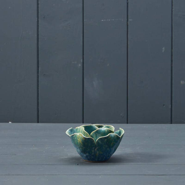 Blue Ceramic Flower Tealight - Brambles Gift Shop