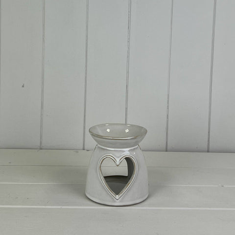 Glazed Ceramic Wax Oil Burner With Heart Cut Out Detail