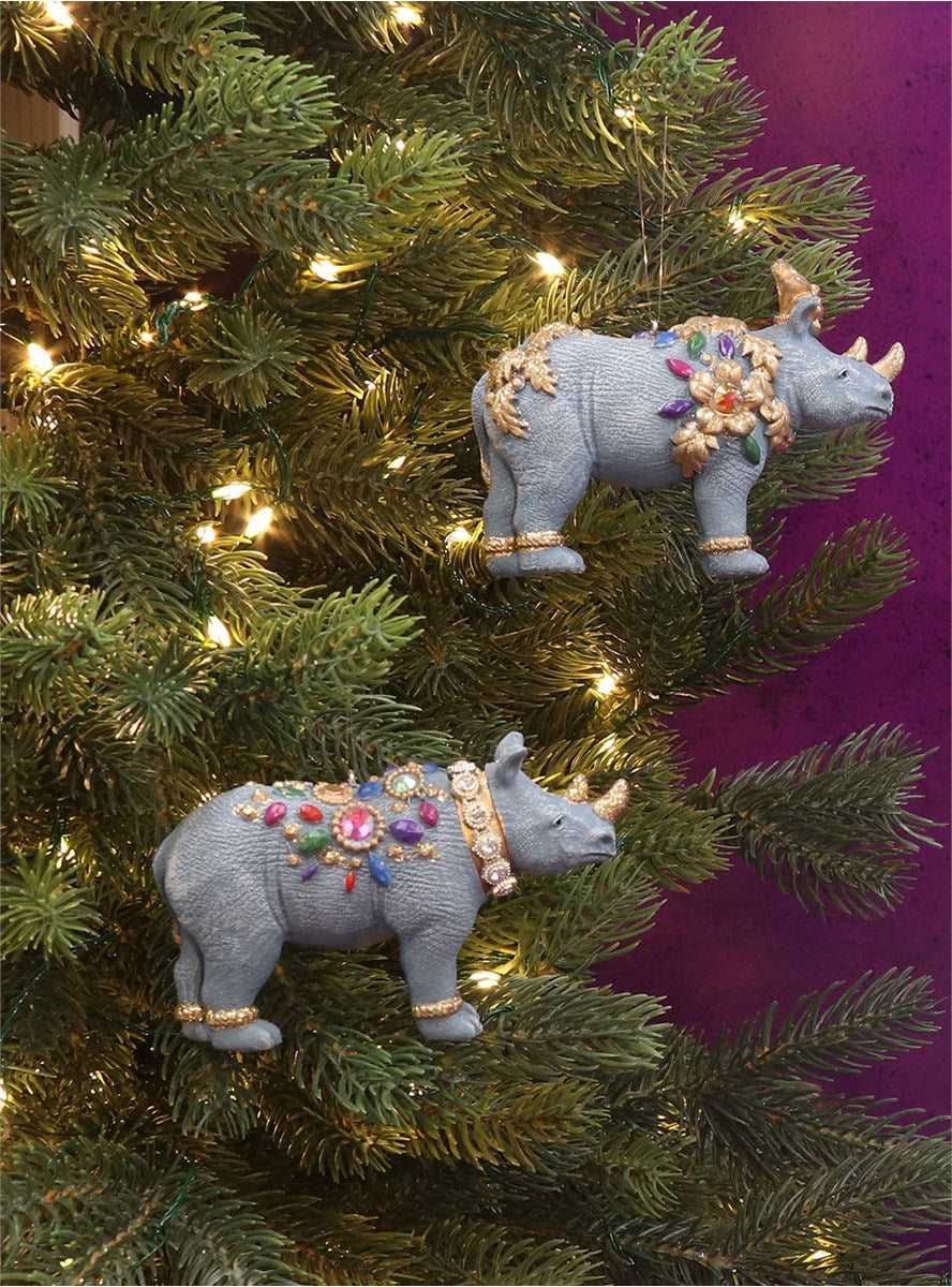 Jewel Rhino Resin Tree Decoration - Brambles Gift Shop