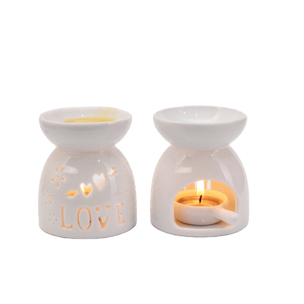 White Ceramic Wax Melt Burner - Love Design - Brambles Gift Shop