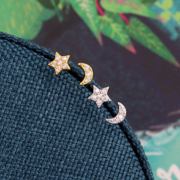 Crystal Star and Moon Sterling Silver Earrings