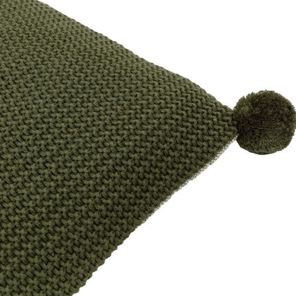 Moss Stitched PomPom Cushion Olive Green