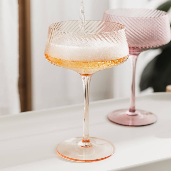 Twist Champagne Coupe Glasses - Set of 2 Pink/Peach - Brambles Gift Shop