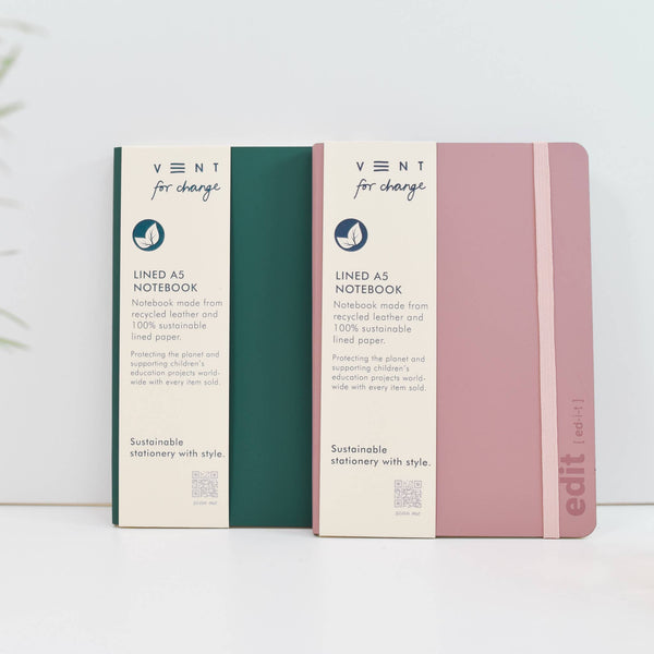 A5 recycled leather notebook - ETHOS emerald green
