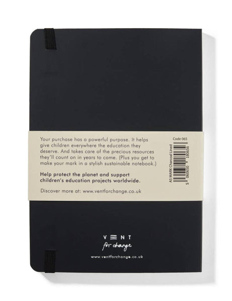 Notebook A5 Recycled Leather Lined  Paper - Charcoal - Brambles Gift Shop