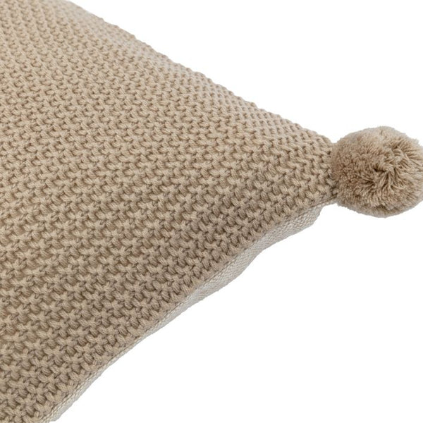 Moss Stitch PomPom Cushion Cream
