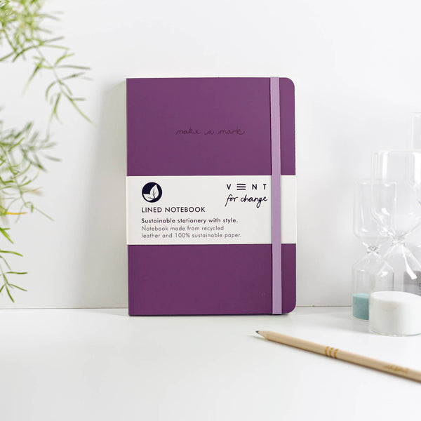 Notebook A5 Recycled Leather Lined Paper - Purple - Brambles Gift Shop