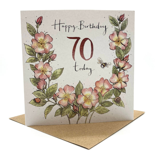 70th Birthday Card - Rosa Canina