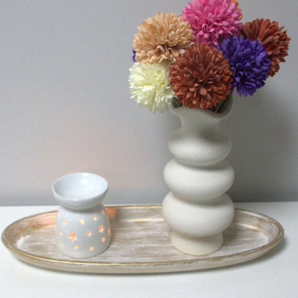 White Ceramic Wax Burner - Stars Design - Brambles Gift Shop