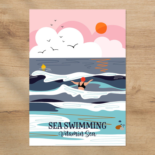 Sea swimming Vitamin Sea poster print - coastal decor