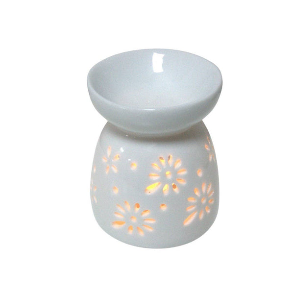 White Ceramic Wax Burner - Daisy Design - Brambles Gift Shop
