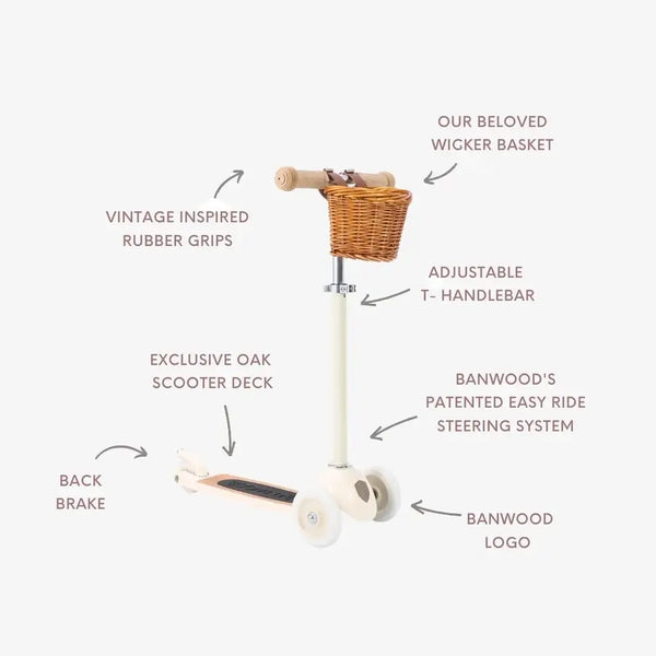 BANWOOD 3-WHEEL SCOOTER VINTAGE - CREAM - Brambles Gift Shop