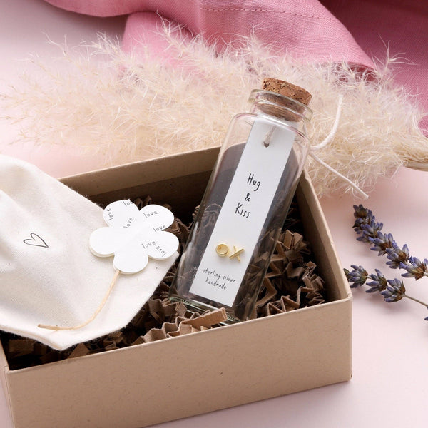 Message Bottle Sterling Silver Earrings 'Hug Kiss'