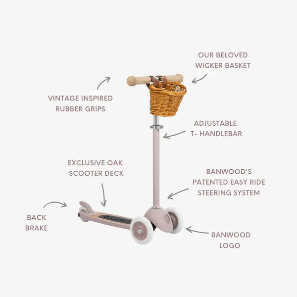 BANWOOD 3-WHEEL SCOOTER VINTAGE - DUSTY PINK - Brambles Gift Shop