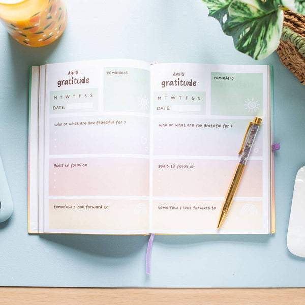 Multicoloured Gratitude Journal with Amethyst Pen - Brambles Gift Shop