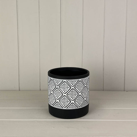 Round Black Patterned Pot