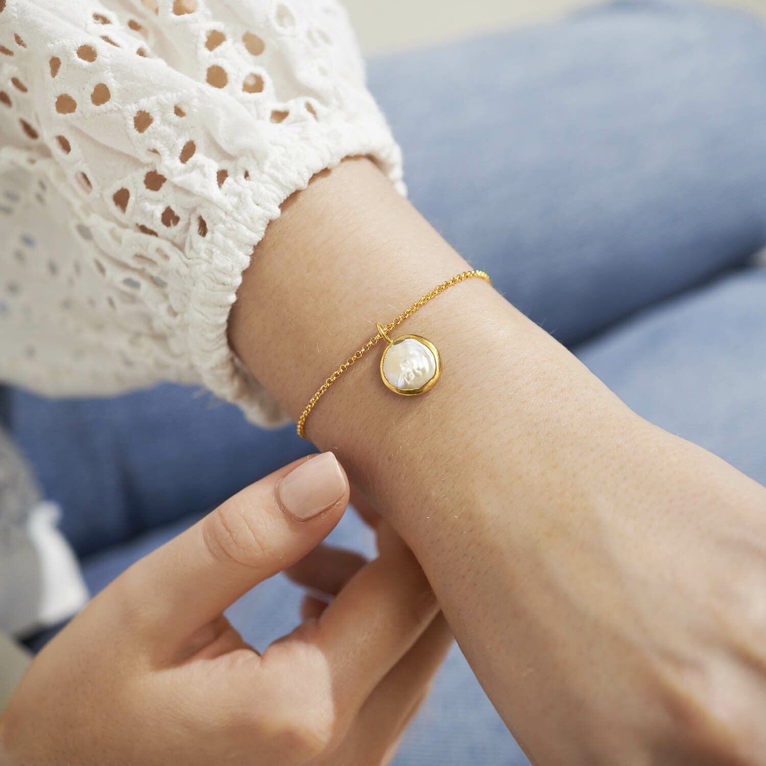 Summer Solstice Coin Pearl Gold Bracelet - Brambles Gift Shop