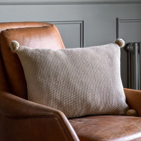 Moss Stitch PomPom Cushion Cream