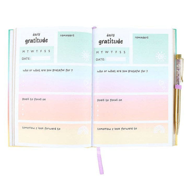 Multicoloured Gratitude Journal with Amethyst Pen - Brambles Gift Shop