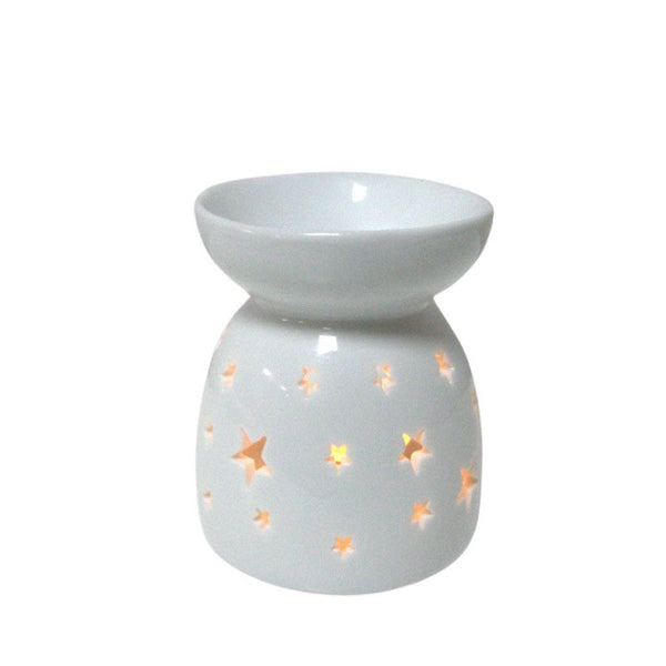 White Ceramic Wax Burner - Stars Design - Brambles Gift Shop