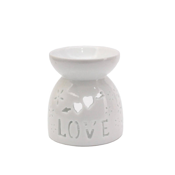 White Ceramic Wax Melt Burner - Love Design - Brambles Gift Shop