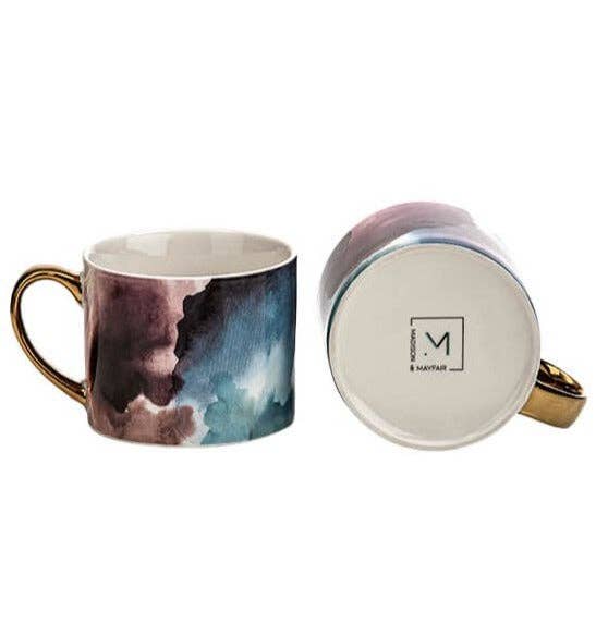 Set of Two Watercolour Design Mugs in Gold Handles in Gift Box (MO) 1PK - Brambles Gift Shop