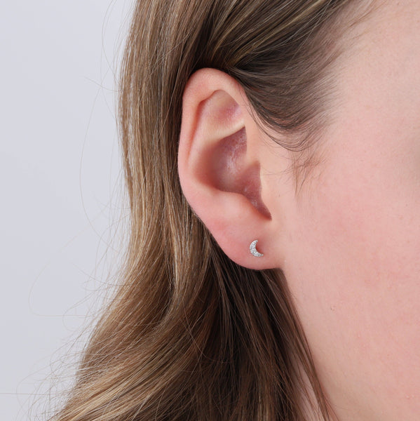 Crystal Star and Moon Sterling Silver Earrings