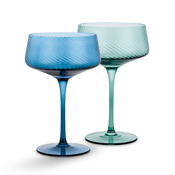 Twist Champagne Coupe Glasses - Set of 2 Blue/Green - Brambles Gift Shop