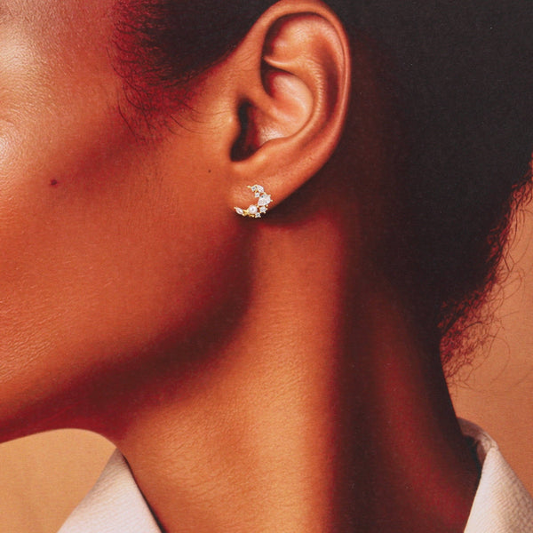 TT58031 Sterling Silver Crystal Moon & Pearl Earrings