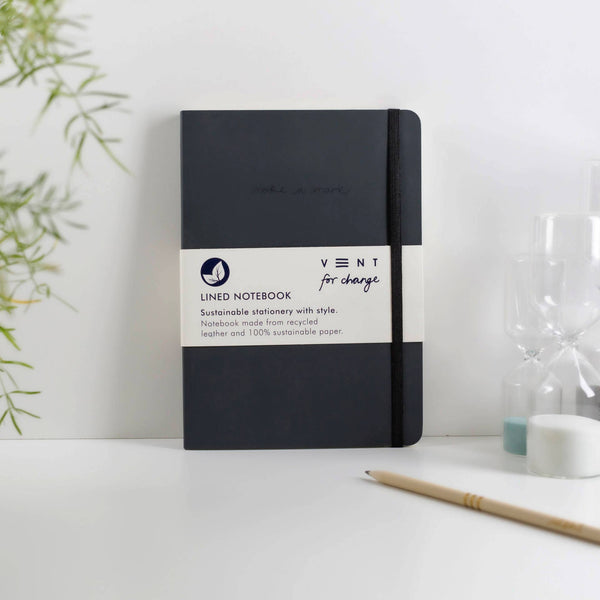 Notebook A5 Recycled Leather Lined  Paper - Charcoal - Brambles Gift Shop