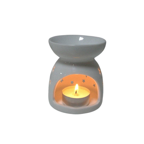 White Ceramic Wax Burner - Stars Design - Brambles Gift Shop