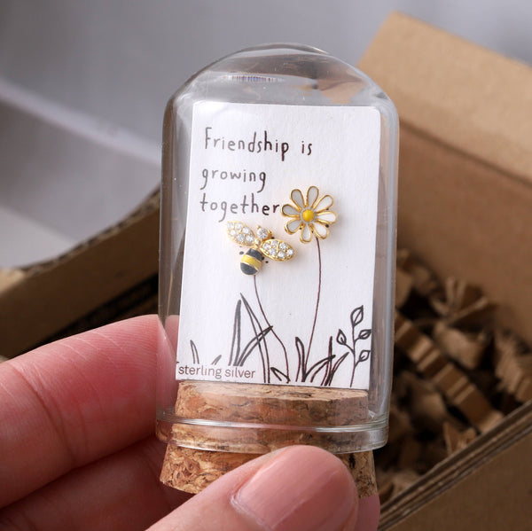 Friendship BEE and FLOWER Earrings GOLD - Brambles Gift Shop