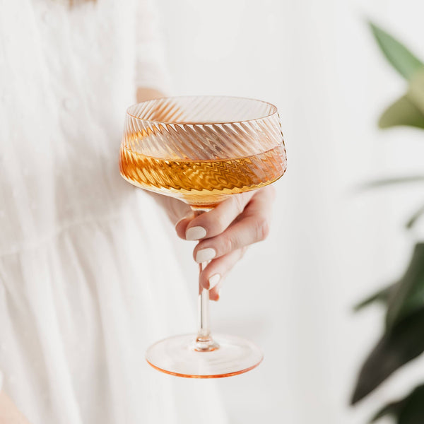 Twist Champagne Coupe Glasses - Set of 2 Pink/Peach - Brambles Gift Shop