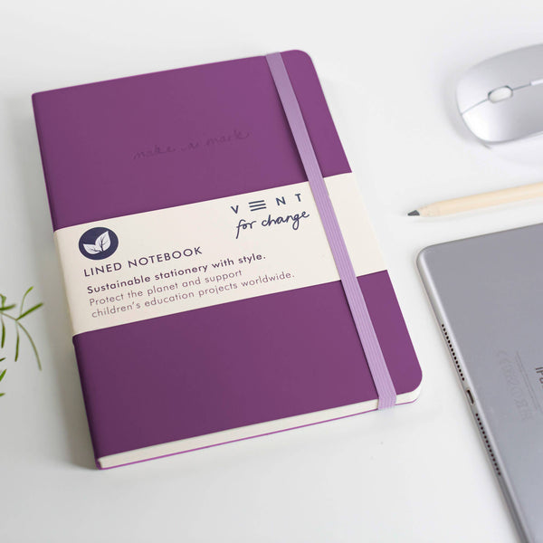 Notebook A5 Recycled Leather Lined Paper - Purple - Brambles Gift Shop