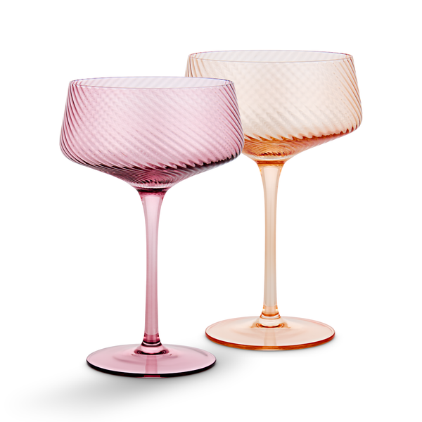 Twist Champagne Coupe Glasses - Set of 2 Pink/Peach - Brambles Gift Shop