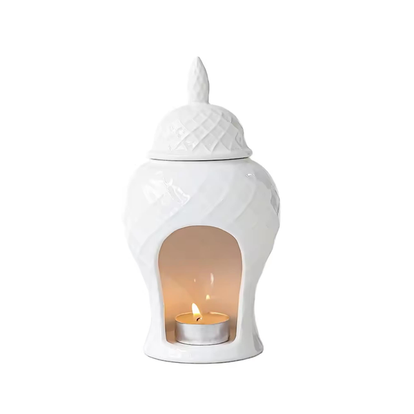 White Ceramic Ginger Jar Wax Melt/Oil Burner - Brambles Gift Shop