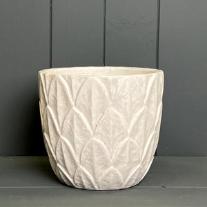 Round White Leaf Design Plant Pot