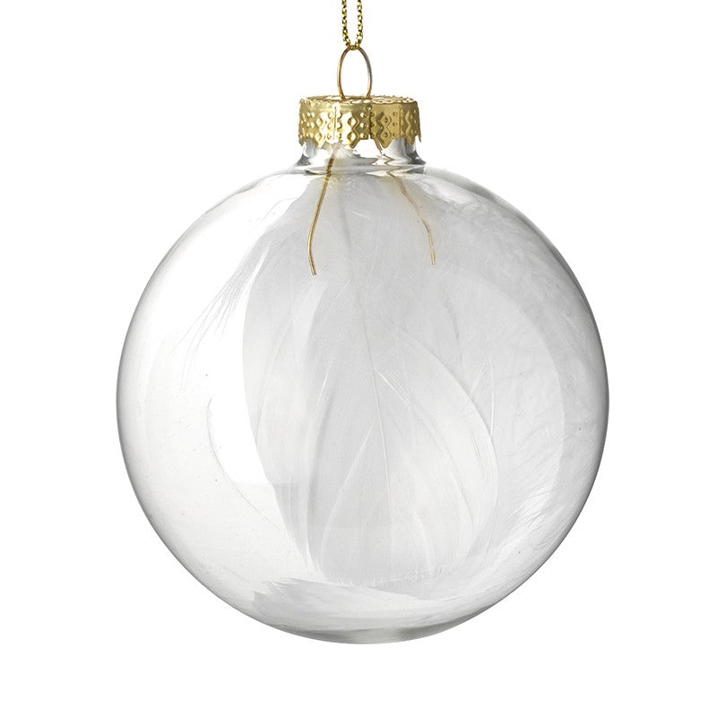 White Feather Bauble - Brambles Gift Shop