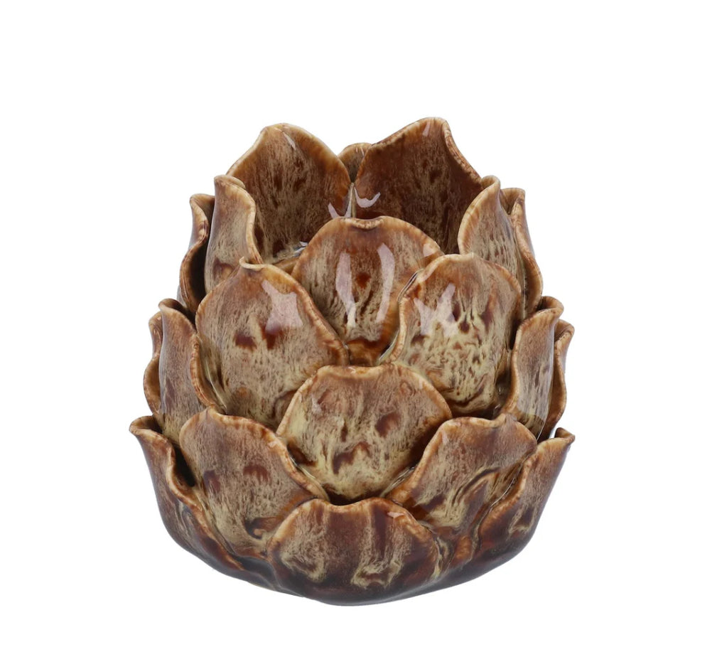 Brown Reactive Glaze Artichoke T-Lite Holder