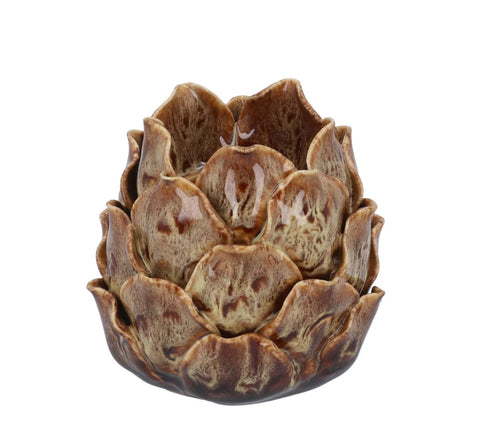 Brown Reactive Glaze Artichoke T-Lite Holder