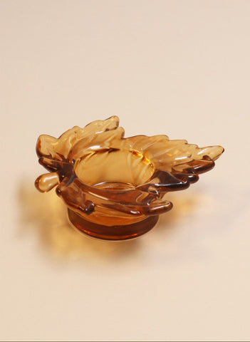 Dark Amber Glass Maple Leaf T-lite Holder