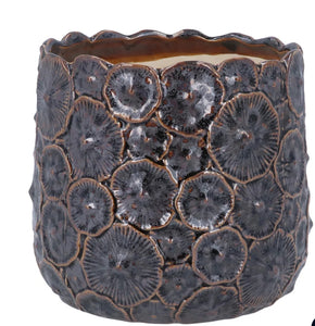 Brown Metallic Stoneware Mushroom Pot Cover Lrg