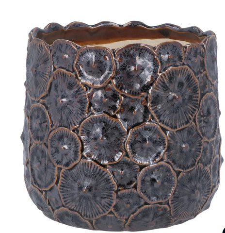 Brown Metallic Stoneware Mushroom Pot Cover Lrg