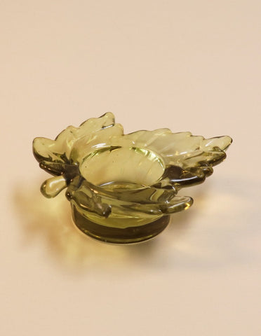Green Glass Maple Leaf T-lite Holder