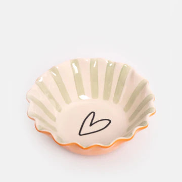 Caroline Gardner Orange and Green Scalloped Heart Bowl